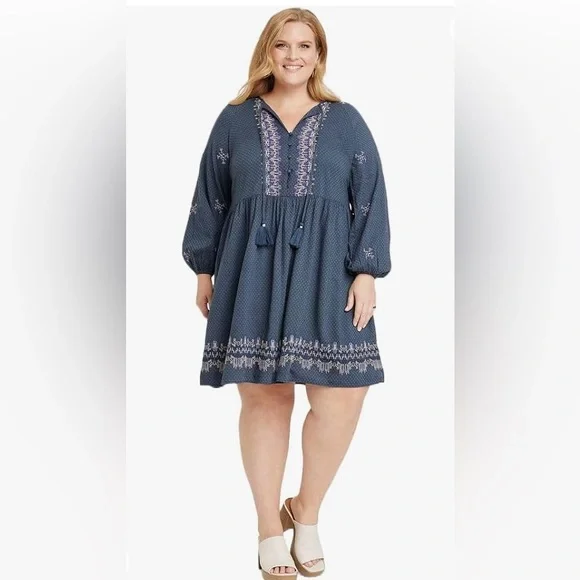 knee length dresses for ladies Knox Rose Knox Rose Women's Long Sleeve Embroidered Midi Casual Dress